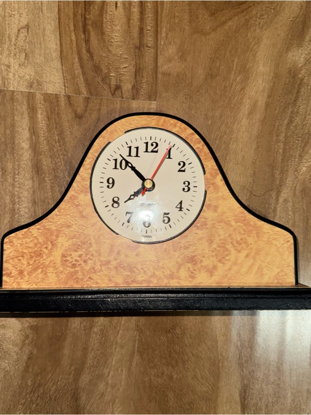 Quartz Arch Shaped Desk Clock Wood Analog Black Beige Battery Powered Tested